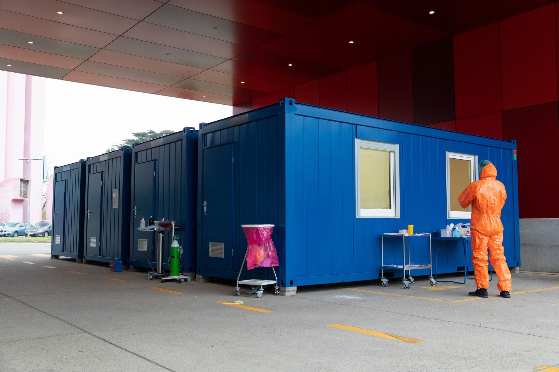 Coronavirus population testing containers in the city